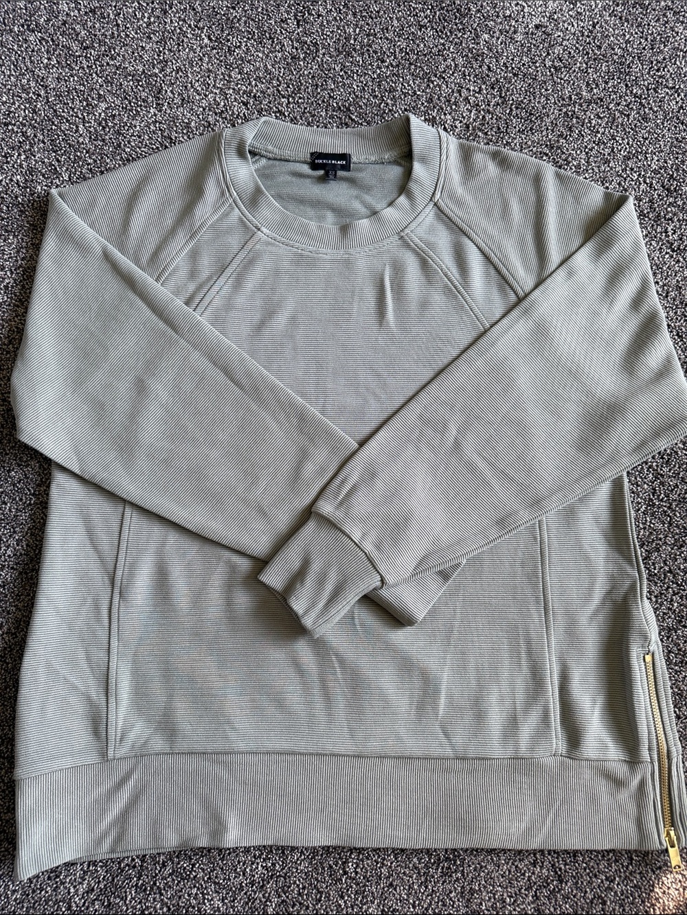 Buckle Black Striped Pullover in Sage Like New